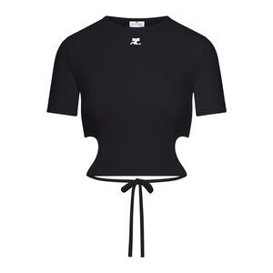Courreges Women Cropped T-Shirt With Embroidered Logo And Cut-Out Detail